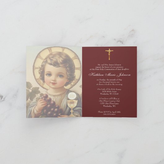 Katholisches Kind der heiligen Kommune Jesus Traub Einladung (Innenseite)