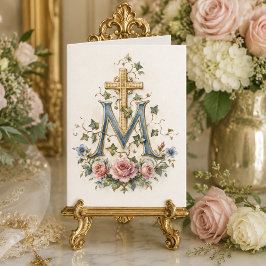 Katholisches Marienkreuz Blumen-Schriftzug-Monogra Dankeskarte