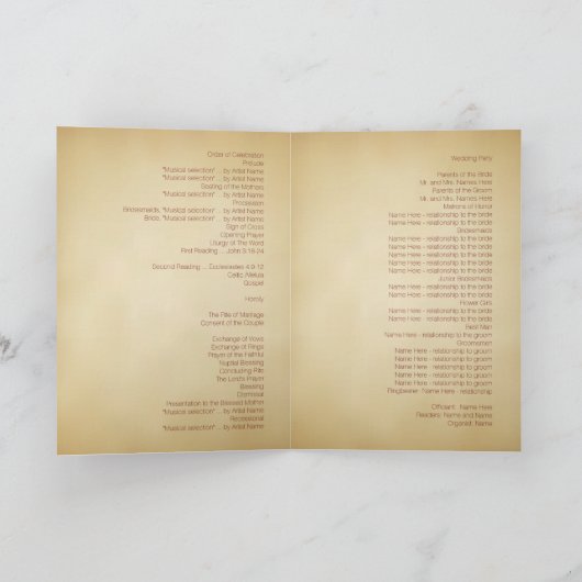 Katholisches Programm für traditionelle Hochzeiten (Innenseite)