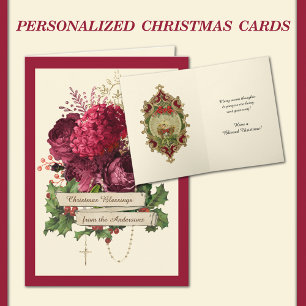 Katholisches Rosenkranz-Rosen Religiöser Jesuskind Feiertagskarte