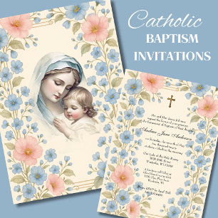 Katholisches Taufblumen Jesus gesegnete Mutter Einladung