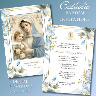 Katholisches Taufkleid Maria Jesus Blau Einladung