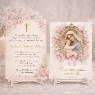 Katholisches Taufkleid Mary Jesus Rosen Einladung