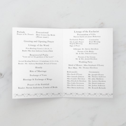 katholisches Viktorianisches Fan-Hochzeitsprogramm Programm (Innenseite)