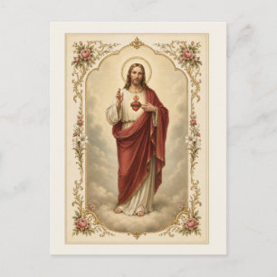 Katholisches Vintage Heiliges Herz Jesu Postkarte