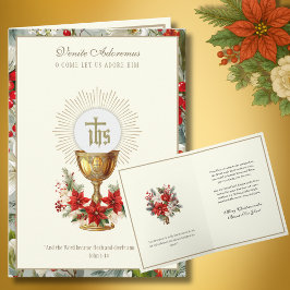 Katholisches Weihnachts-Eucharistie-Poinsettien-Bl Feiertagskarte