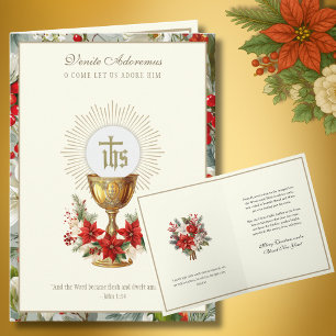 Katholisches Weihnachts-Eucharistie-Poinsettien-Bl Feiertagskarte