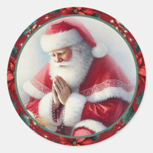 Katholisches Weihnachts-Santa mit Rosenkranz Poins Runder Aufkleber