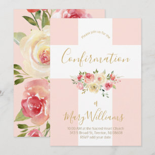 Katholisches Weißkreuz und Blume Bestätigung Einladung