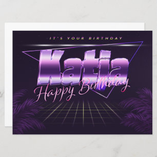 Katja Name Vorname lila retro Karte Geburtstag