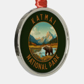 Katmai National Park Bear Retro Distressed Circle Ornament Aus Metall (Rechts)