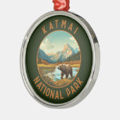 Katmai National Park Bear Retro Distressed Circle Ornament Aus Metall (Links)