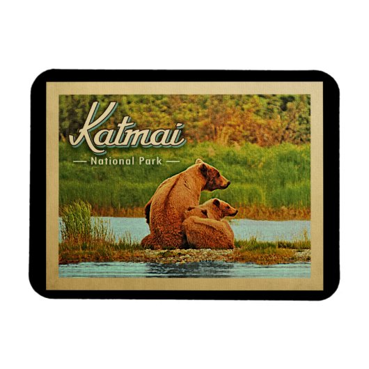 Katmai National Park Bears Vintag Magnet (Horizontal)