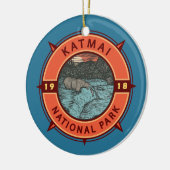 Katmai National Park Grizzly Bear Retro Compass Keramik Ornament (Links)