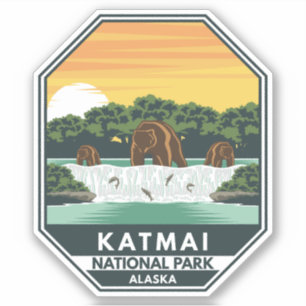 Katmai National Park Grizzly Bears Retro Emblem Aufkleber