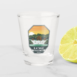 Katmai National Park Grizzly Bears Retro Emblem Schnapsglas