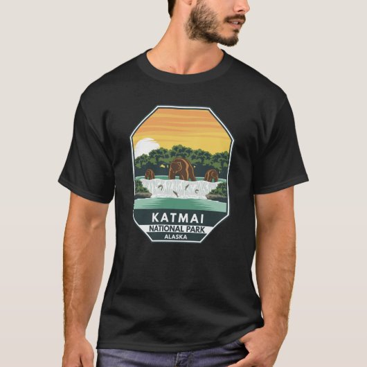 Katmai National Park Grizzly Bears Retro Emblem T-Shirt (Vorderseite)
