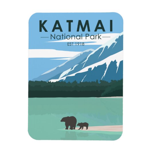 Katmai National Park Grizzly Bears Vintag Magnet (Vertikal)