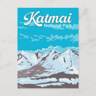 Katmai National Park Illustration Reisen Art Retro Postkarte