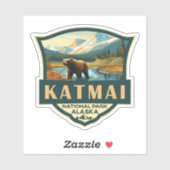 Katmai National Park Illustration Retro Abzeichen Aufkleber (Blatt)