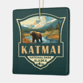 Katmai National Park Illustration Retro Abzeichen Keramikornament (Links)