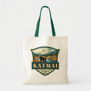 Katmai National Park Illustration Retro Abzeichen Tragetasche