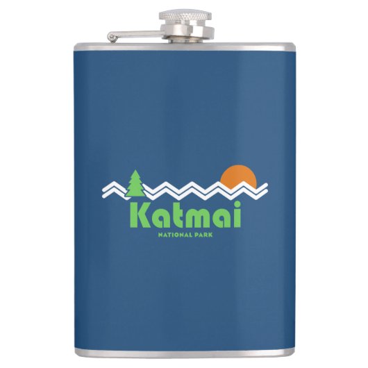Katmai National Park Retro Flachmann (Vorderseite)