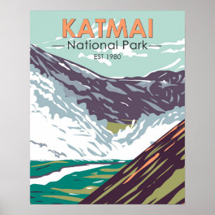 Katmai National Park Ten Tausend Raucher Vintag Poster