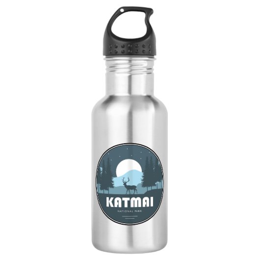 Katmai-Nationalpark-Hirsche Edelstahlflasche (Vorderseite)