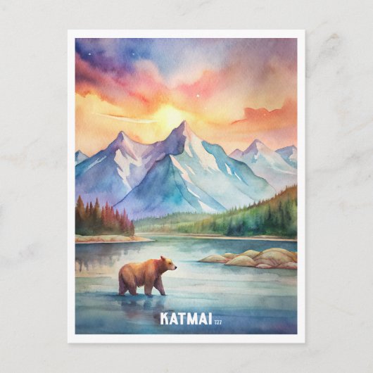 Katmai Nationalpark Wasserfarbenmalerei Postkarte (Vorderseite)