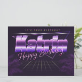 Katrin Name Vorname lila retro Karte Geburtstag (Stehend Vorderseite)