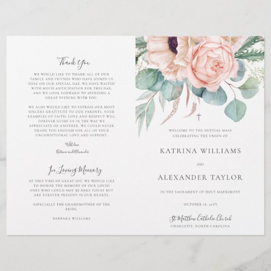 Katrina Boho Katholische Hochzeitsprogramme (Vorderseite)