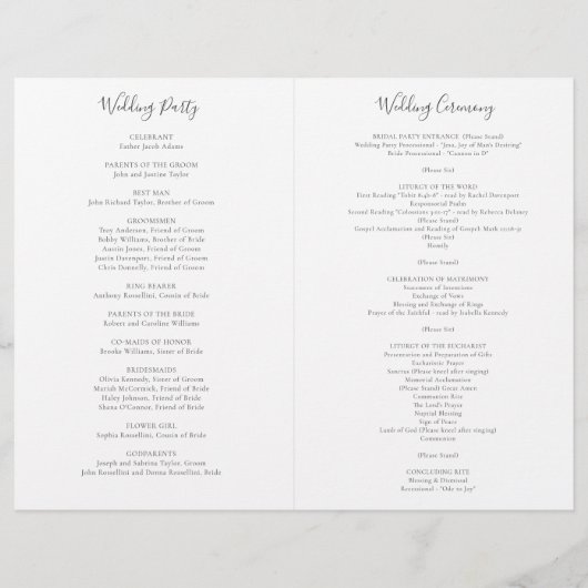 Katrina Boho Katholische Hochzeitsprogramme (Rückseite)