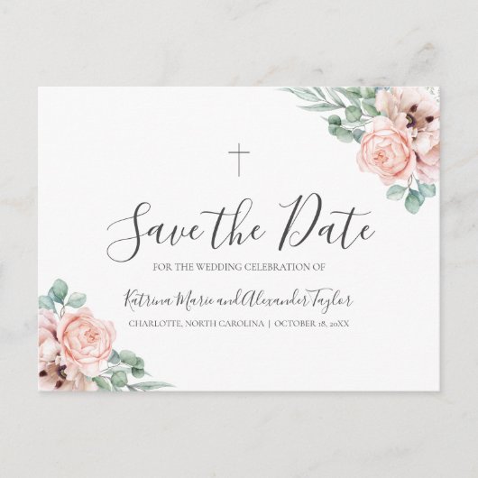 Katrina Christlich Cross Greenery Save the Date Ankündigungspostkarte (Vorderseite)