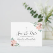 Katrina Christlich Cross Greenery Save the Date Ankündigungspostkarte (Stehend Vorderseite)