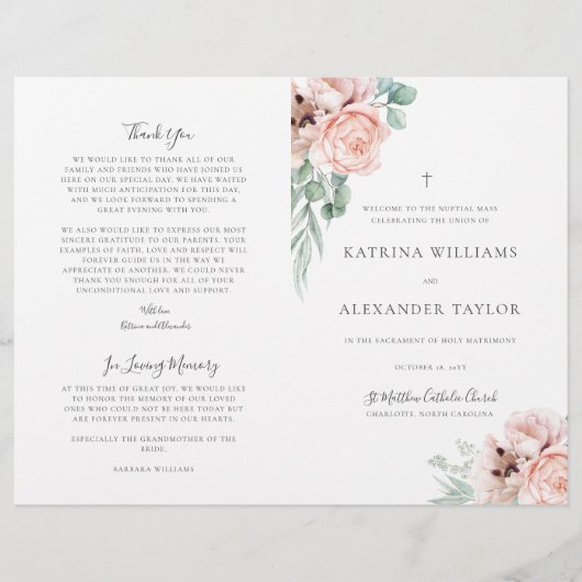 Katrina Katholic Wedding Mass Zeremony Program (Vorderseite)