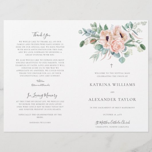 Katrina Katholic Wedding Mass Zeremony Program (Vorderseite)