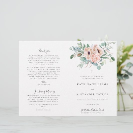 Katrina Katholic Wedding Mass Zeremony Program (Stehend Vorderseite)