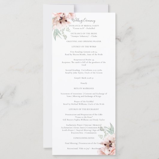 Katrina Pink Floral Katholische Hochzeitskala (Rückseite)