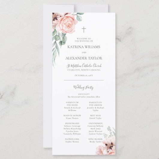 Katrina Pink Floral Katholische Hochzeitskala (Vorderseite)