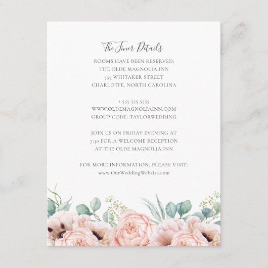 Katrina Pink Floral Wedding Guest Details Begleitkarte (Vorderseite)