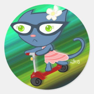 Kats mit Glassez: Blaue Runder Aufkleber
