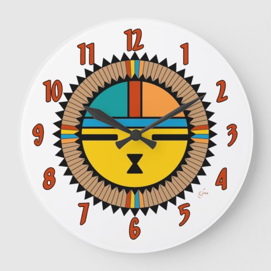 Katsina (Kachina) Sun Face Große Wanduhr (Vorderseite)