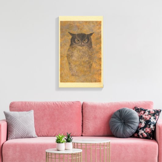 Katsuda Yukio Owl Japanese Woodblock Leinwanddruck (Insitu (Wohnzimmer))