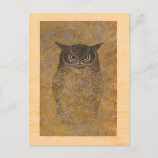 Katsuda Yukio Owl Japanese Woodblock Postkarte (Vorderseite)