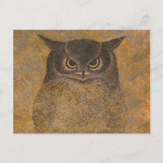 Katsuda Yukio Owl Japanese Woodblock Postkarte (Vorderseite)