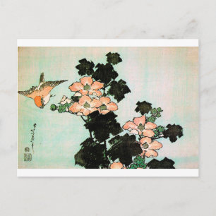 Katsushika Hokusai (葛飾北斎) - Hibiskus und Spatz Postkarte
