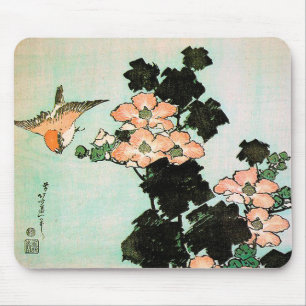 Katsushika Hokusai (葛飾北斎) - Hibiskus und Sperling Mousepad