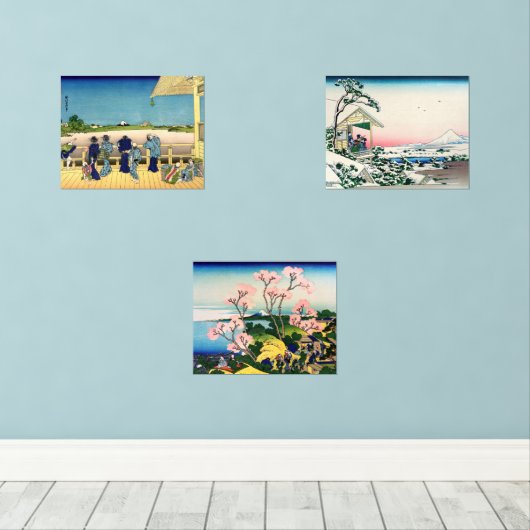 Katsushika Hokusai - 36 Ausblicke auf den Fuji Bilderwand Sets (Holzboden)