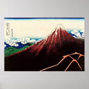 Katsushika Hokusai - Blitze unterhalb des Gipfels Poster